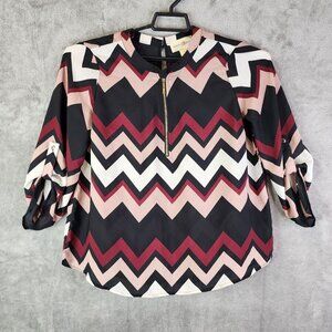 Womens Wishful Park Black White Pink Zig Zag Blouse Top Long Sleeve Size L
